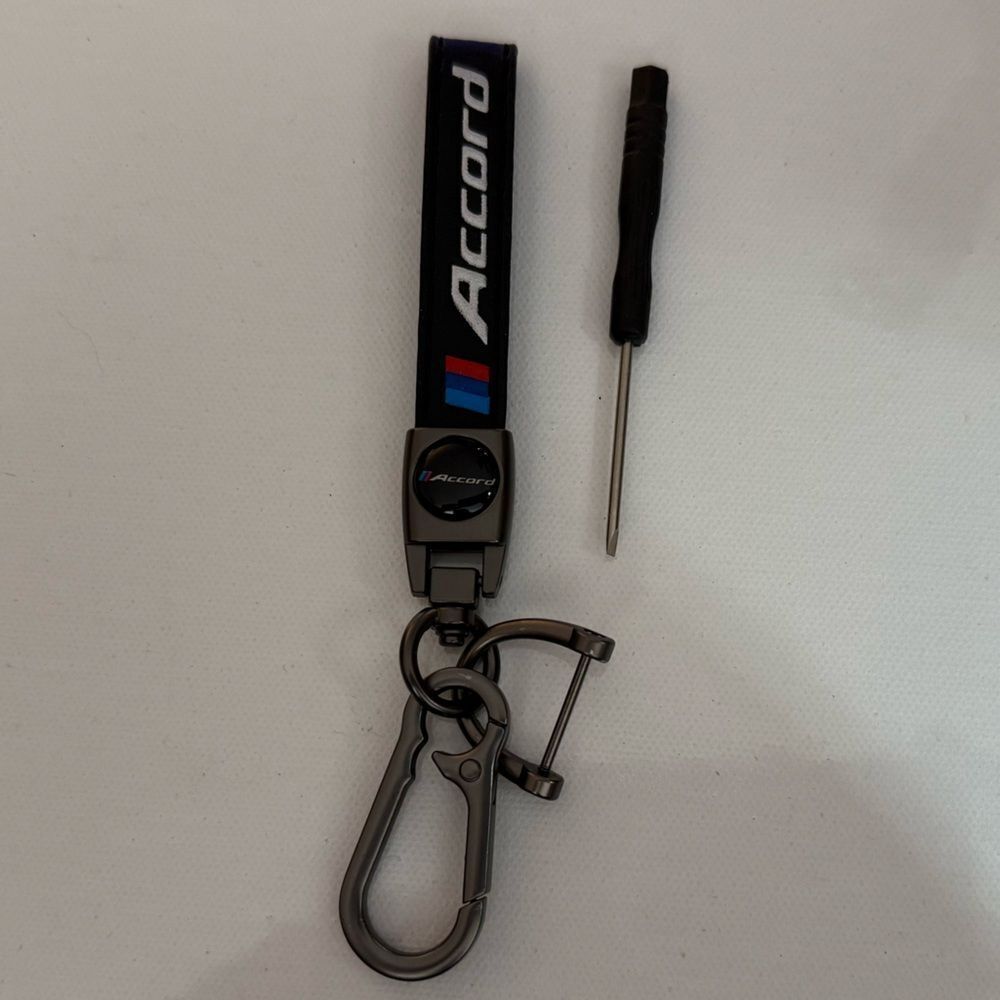 Honda Accord Key Fob Keychain in Black Leather with Logo NWT